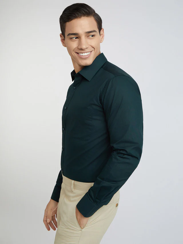 Raymond Green Solid Regular Fit Cotton Formal Shirt - Image 3