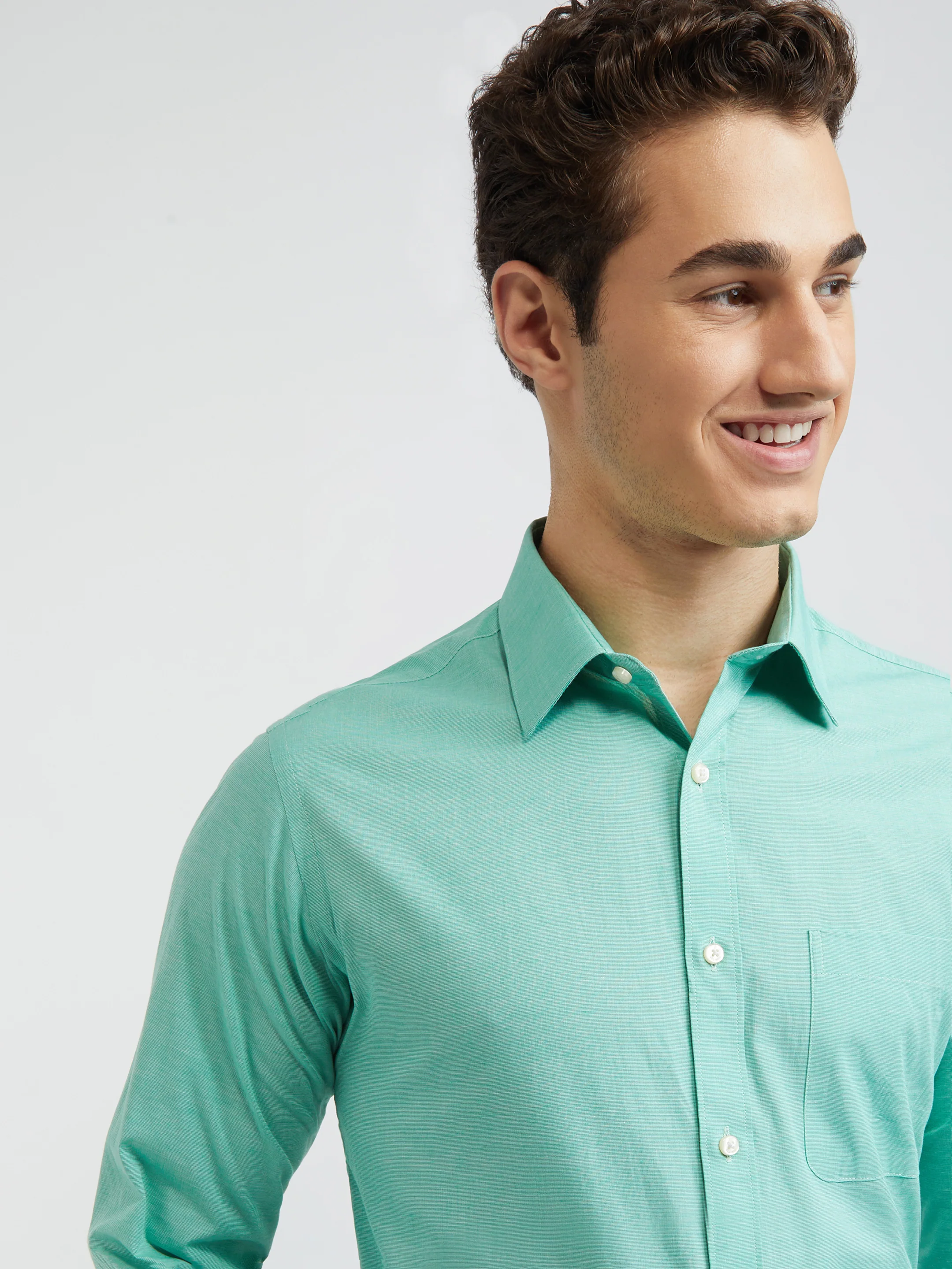 Raymond Green Solid Slim Fit Cotton Formal Shirt - Image 8