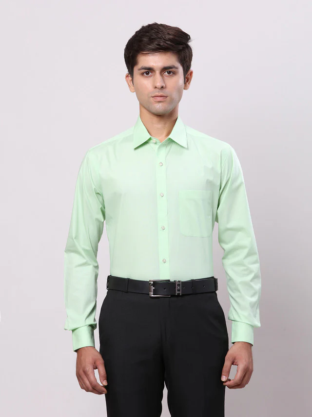 Raymond Green Solid Slim Fit Cotton Formal Shirt