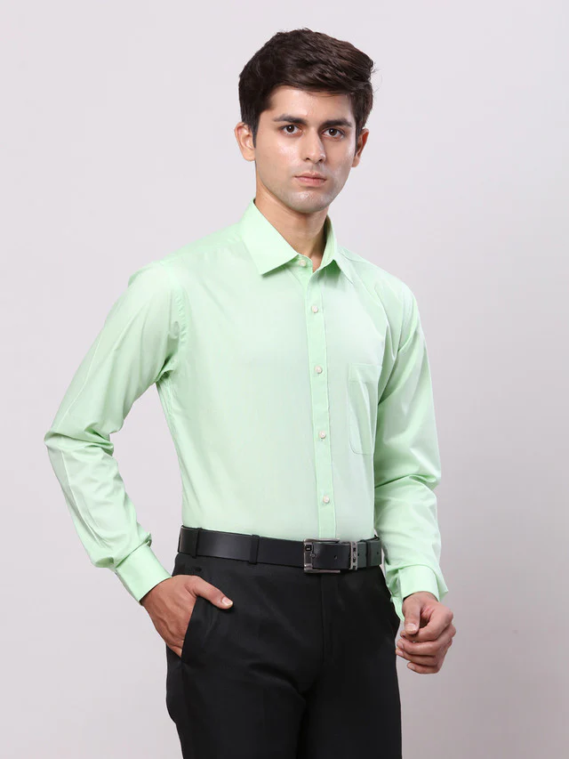 Raymond Green Solid Slim Fit Cotton Formal Shirt - Image 2