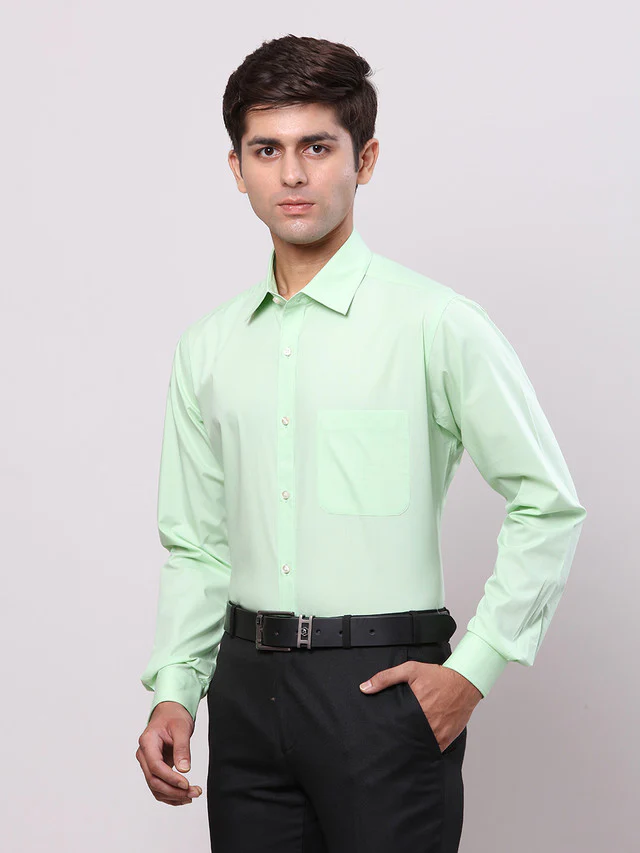 Raymond Green Solid Slim Fit Cotton Formal Shirt - Image 3