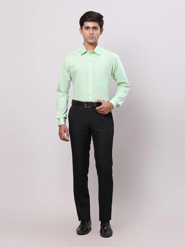 Raymond Green Solid Slim Fit Cotton Formal Shirt - Image 5