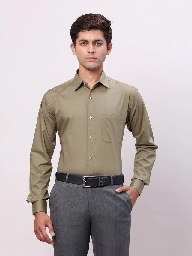 Raymond Green Solid Slim Fit Cotton Formal Shirt