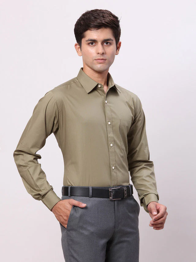Raymond Green Solid Slim Fit Cotton Formal Shirt - Image 2