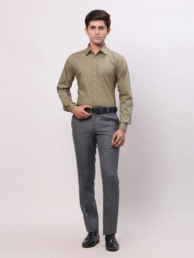 Raymond Green Solid Slim Fit Cotton Formal Shirt - Image 6
