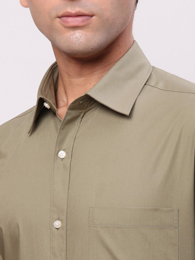 Raymond Green Solid Slim Fit Cotton Formal Shirt - Image 7