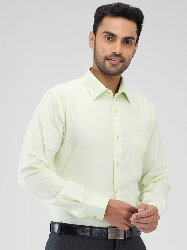 Raymond Green Solid Slim Fit Cotton Formal Shirt - Image 2
