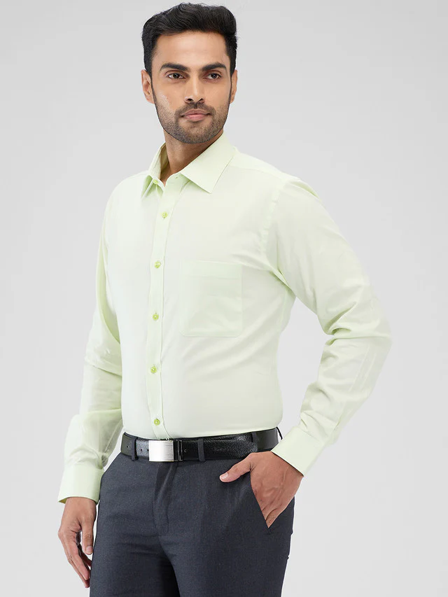 Raymond Green Solid Slim Fit Cotton Formal Shirt - Image 3