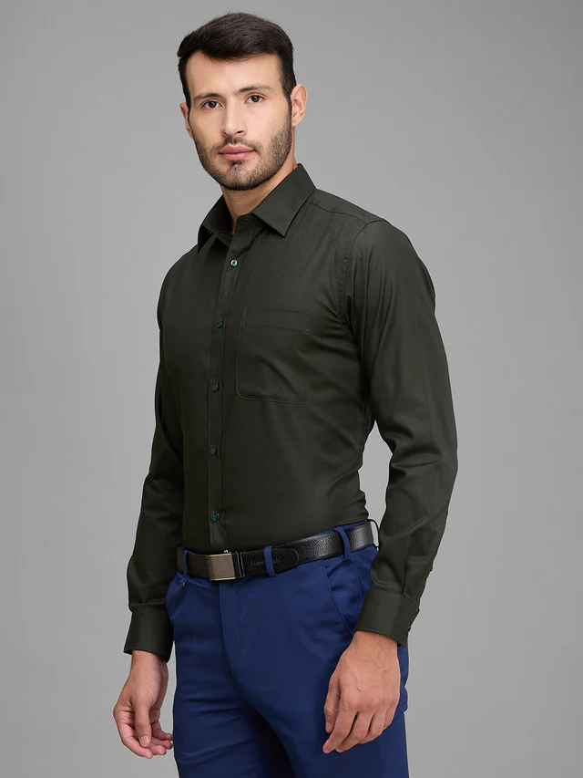 Raymond Men Green Slim Fit Solid Formal Shirt - Image 3