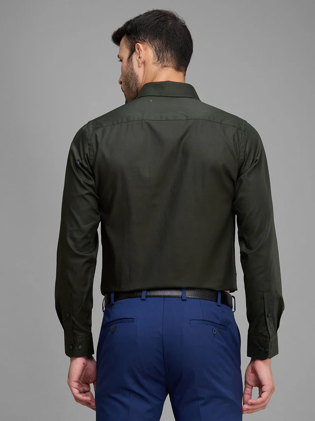Raymond Men Green Slim Fit Solid Formal Shirt - Image 4