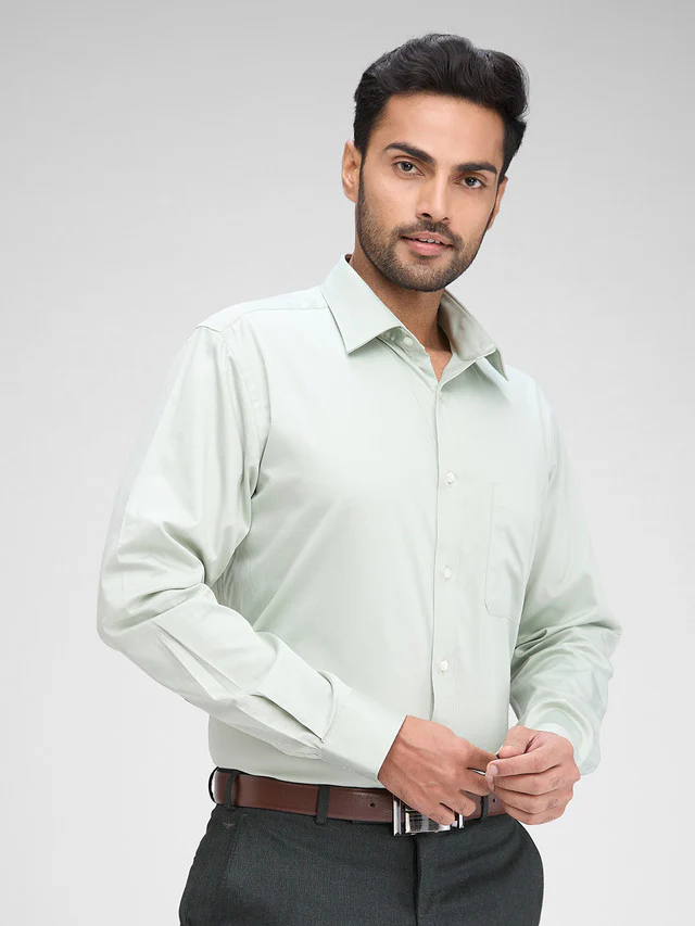 Raymond Green Solid Slim Fit Full Sleeve Cotton Shirt - Image 2