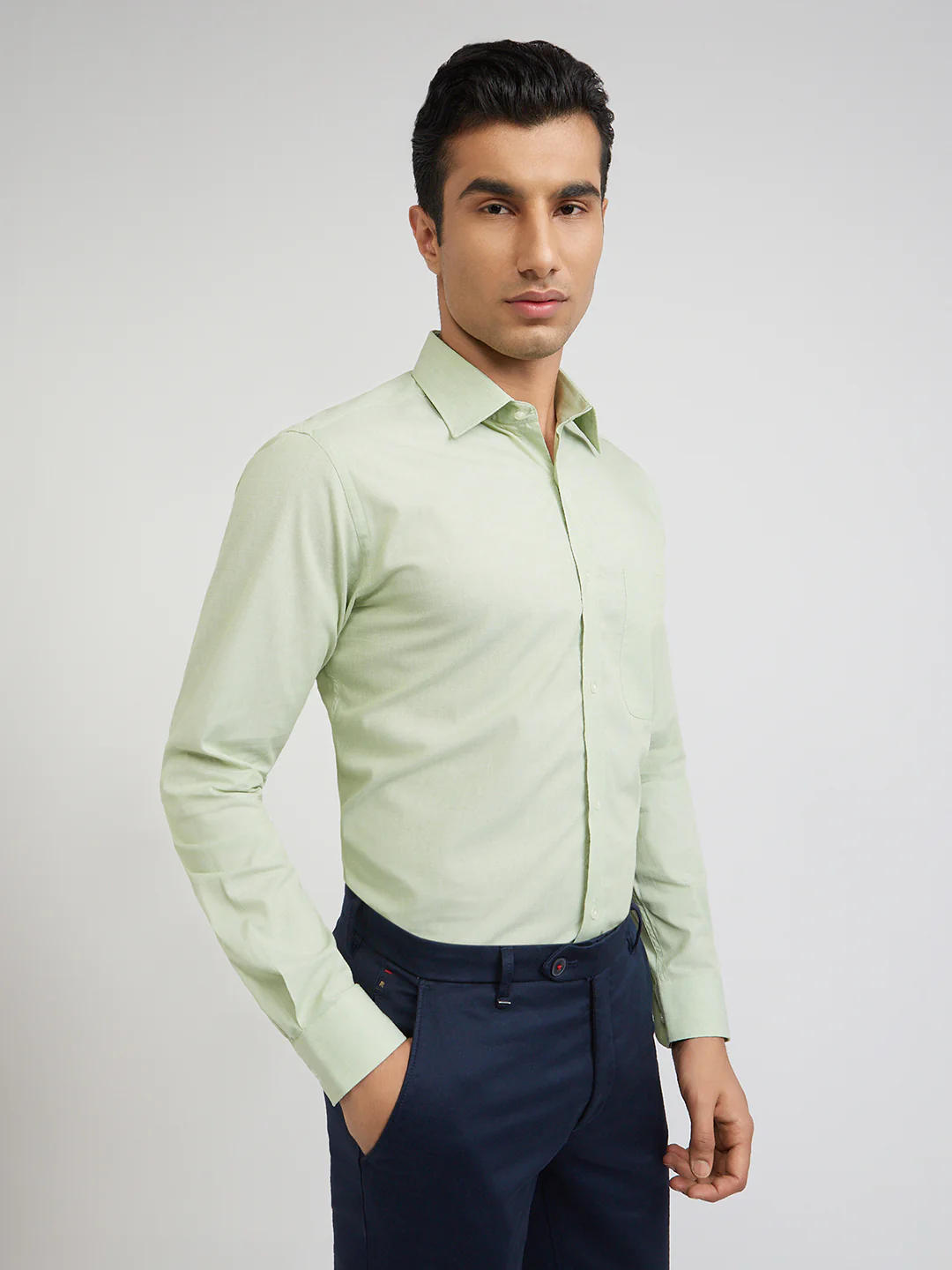 Raymond Green Solid Slim Fit Full Sleeve Cotton Shirt - Image 2