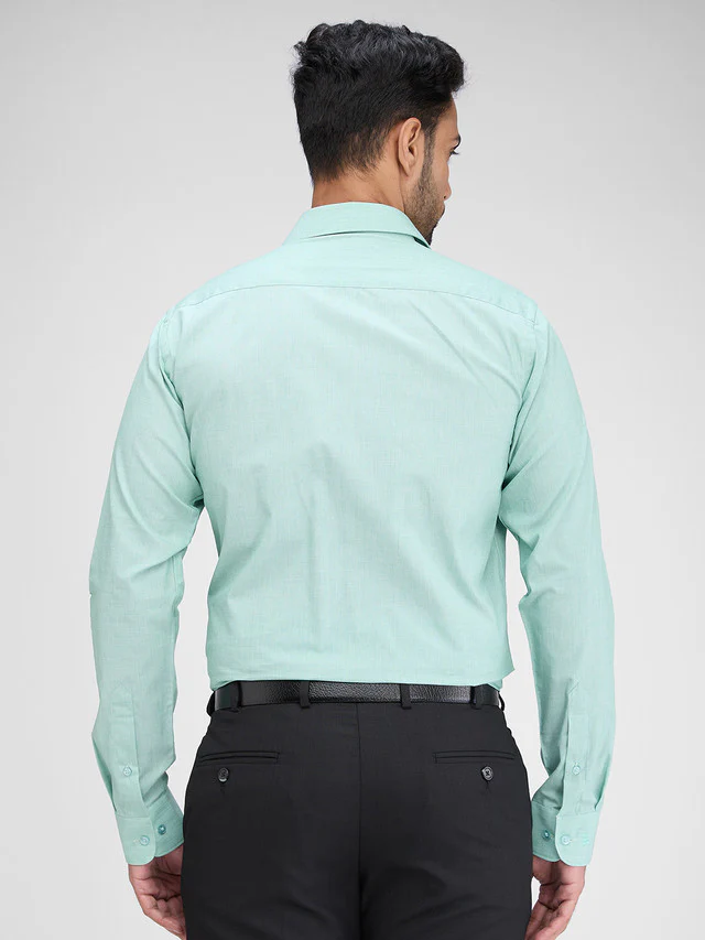 Raymond Green Solid Slim Fit Full Sleeve Cotton Shirt - Image 5