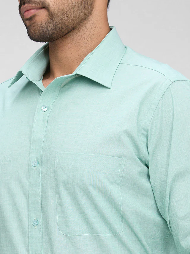 Raymond Green Solid Slim Fit Full Sleeve Cotton Shirt - Image 7