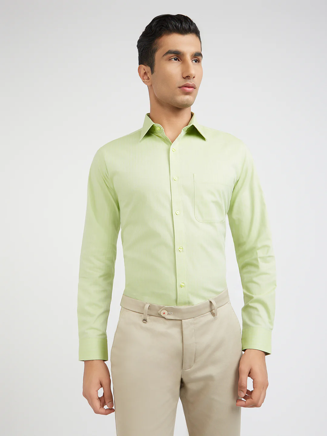 Raymond Green Solid Slim Fit Full Sleeve Cotton Shirt