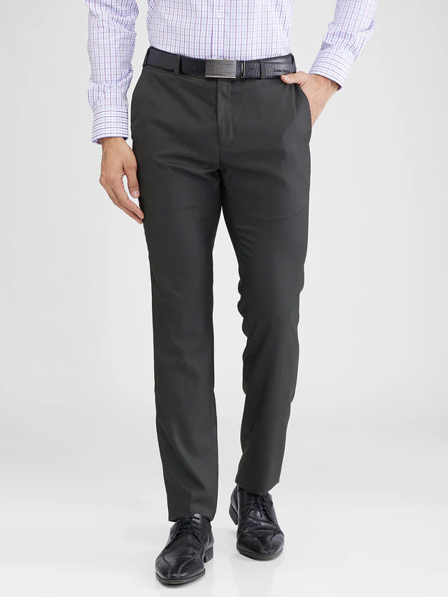 Raymond Green Solid Slim Fit Polyester Blend Trouser