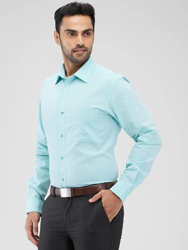 Raymond Green Stripe Slim Fit Cotton Formal Shirt - Image 3