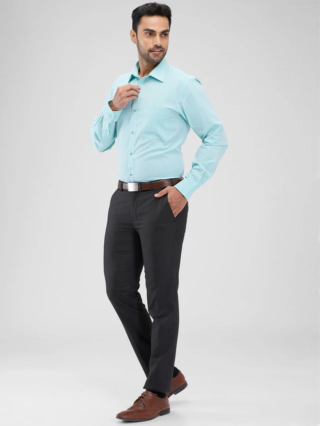 Raymond Green Stripe Slim Fit Cotton Formal Shirt - Image 5