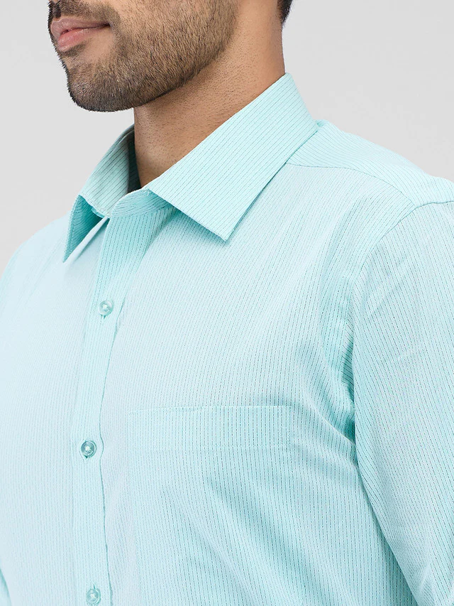 Raymond Green Stripe Slim Fit Cotton Formal Shirt - Image 6