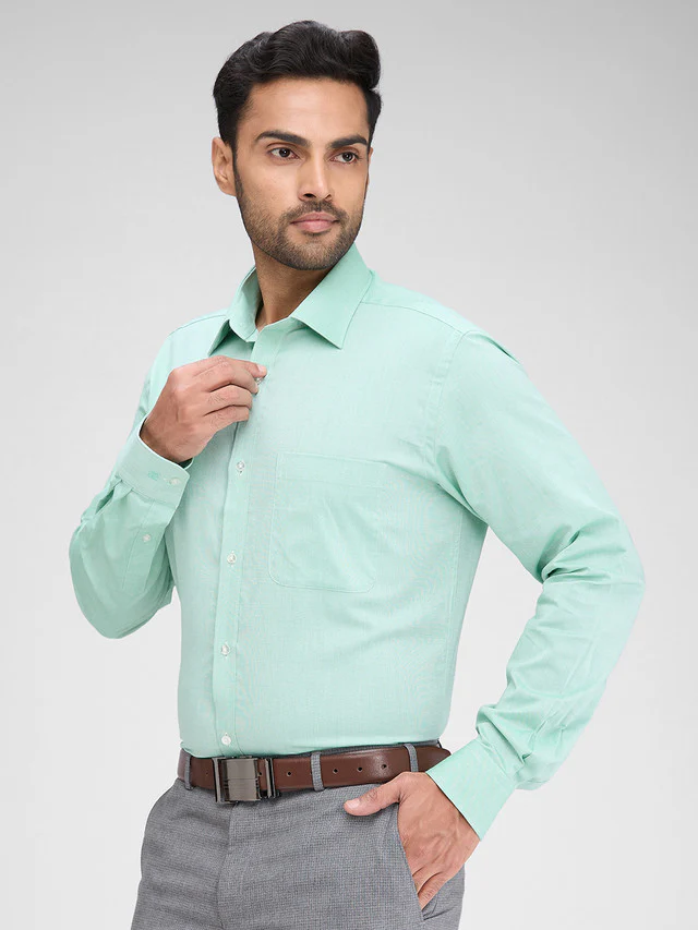 Raymond Green Structure Slim Fit Full Sleeve Cotton Shirt - Image 3