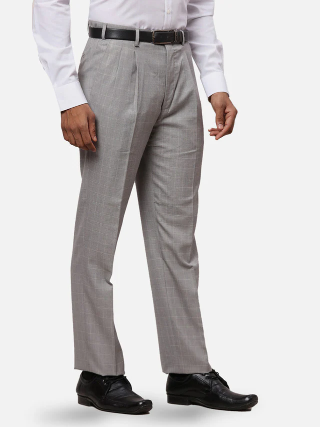 Raymond Grey Checks Classic Fit Polyester Blend Trouser - Image 2