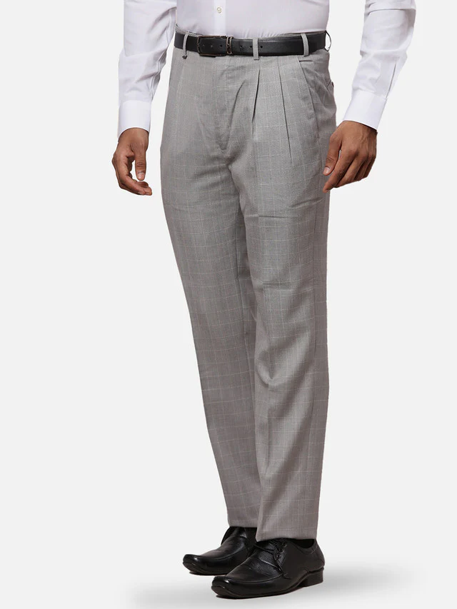 Raymond Grey Checks Classic Fit Polyester Blend Trouser - Image 3