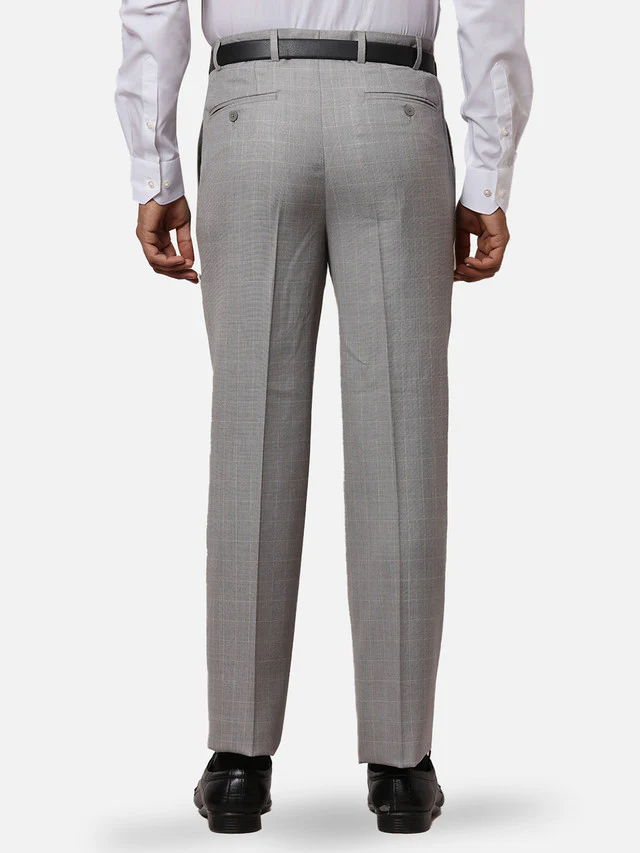 Raymond Grey Checks Classic Fit Polyester Blend Trouser - Image 4