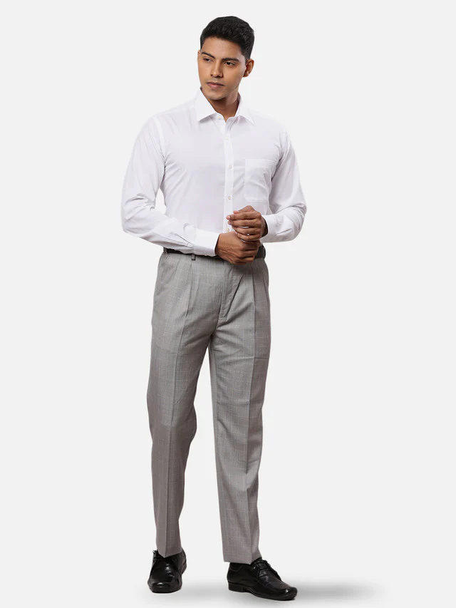 Raymond Grey Checks Classic Fit Polyester Blend Trouser - Image 5