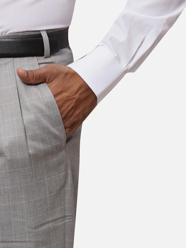 Raymond Grey Checks Classic Fit Polyester Blend Trouser - Image 6
