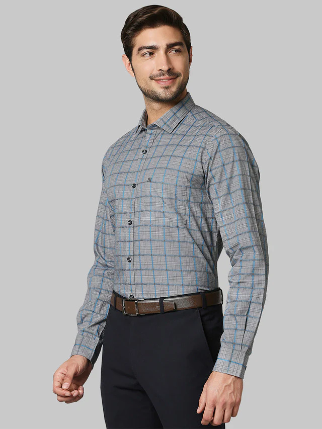 Raymond Grey Checks Contemporary Fit Cotton Casual Shirt - Image 3