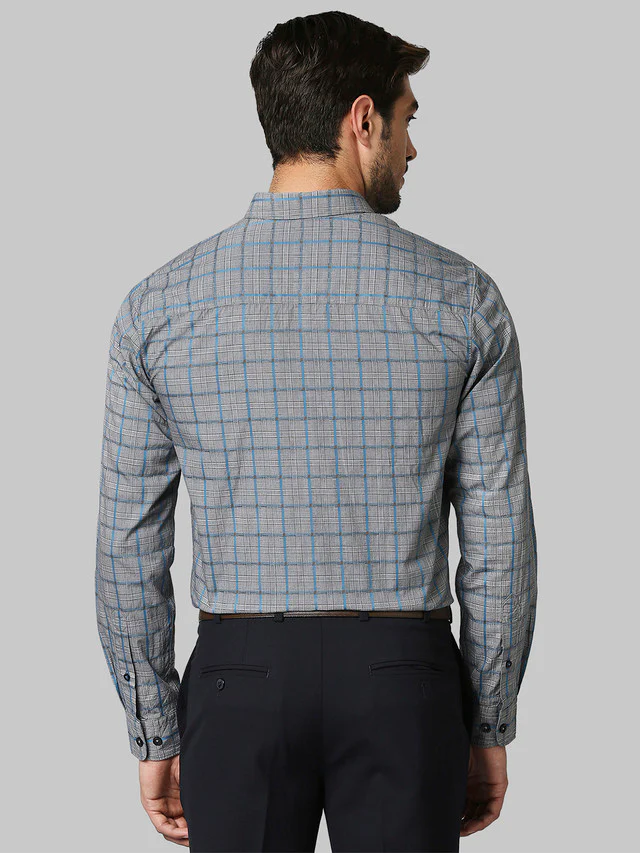 Raymond Grey Checks Contemporary Fit Cotton Casual Shirt - Image 4