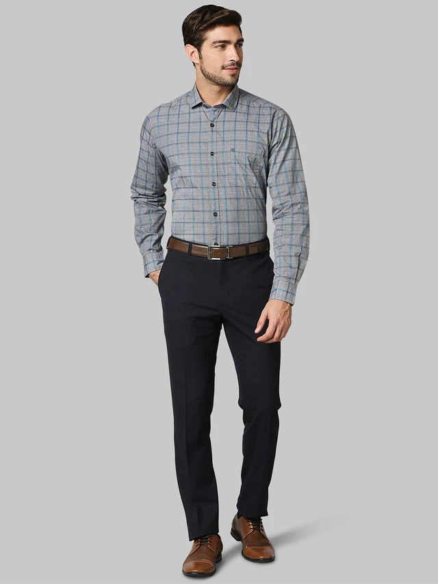 Raymond Grey Checks Contemporary Fit Cotton Casual Shirt - Image 5