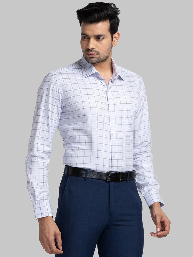Raymond Grey Checks Contemporary Fit Cotton Formal Shirt - Image 2
