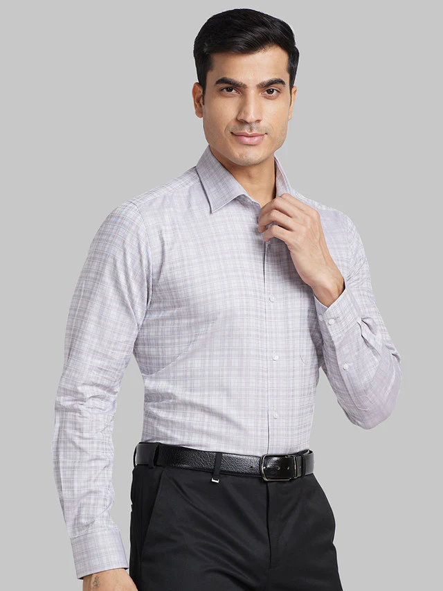 Raymond Grey Checks Contemporary Fit Cotton Formal Shirt - Image 2