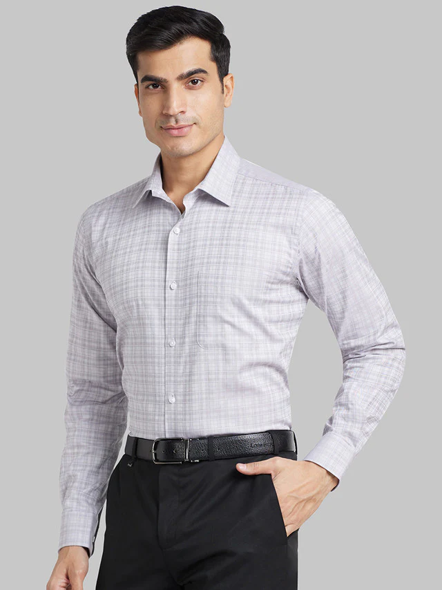 Raymond Grey Checks Contemporary Fit Cotton Formal Shirt - Image 3