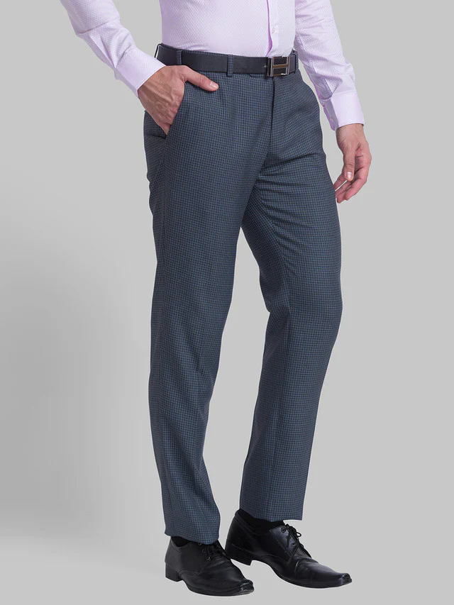 Raymond Grey Checks Contemporary Fit Polyester Blend Trouser - Image 2