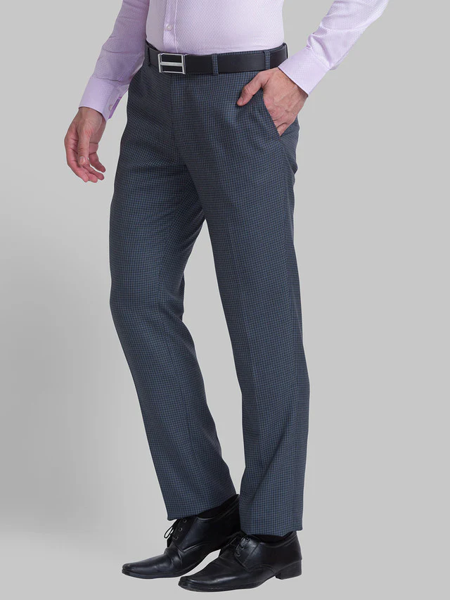 Raymond Grey Checks Contemporary Fit Polyester Blend Trouser - Image 3
