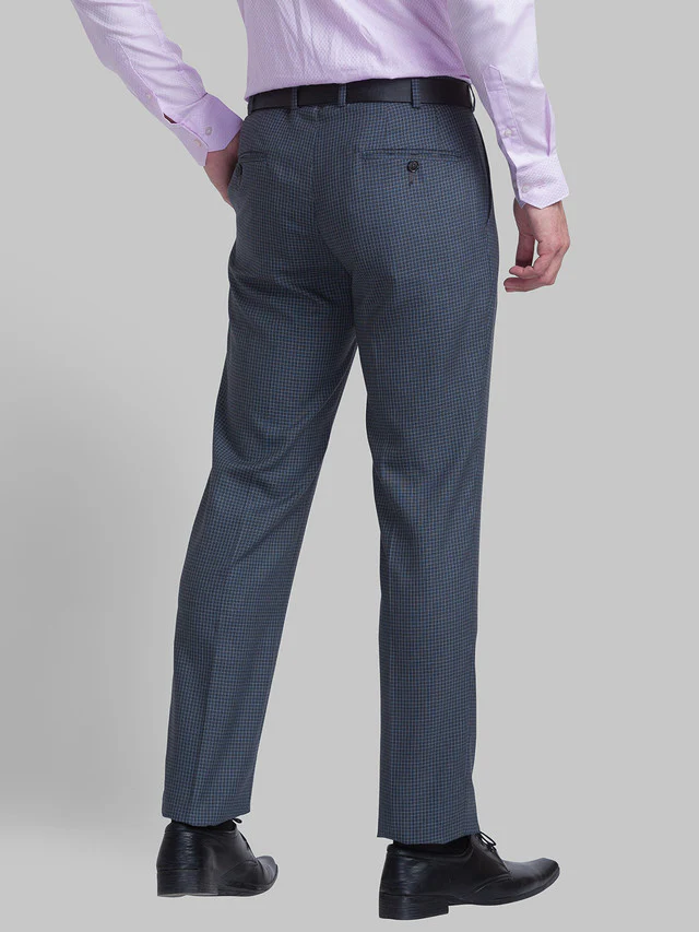 Raymond Grey Checks Contemporary Fit Polyester Blend Trouser - Image 4