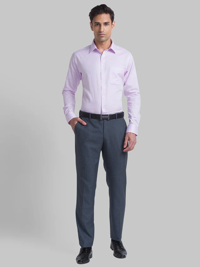 Raymond Grey Checks Contemporary Fit Polyester Blend Trouser - Image 5