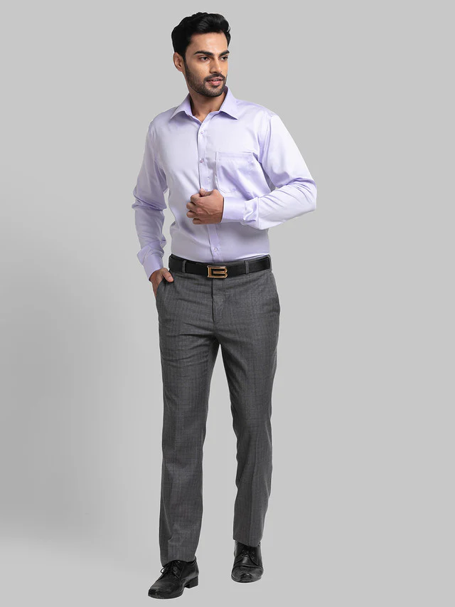 Raymond Grey Checks Contemporary Fit Polyester Blend Trouser - Image 5