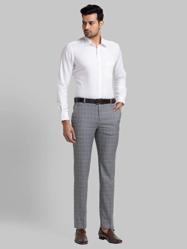 Raymond Grey Checks Slim Fit Polyester Blend Trouser - Image 5