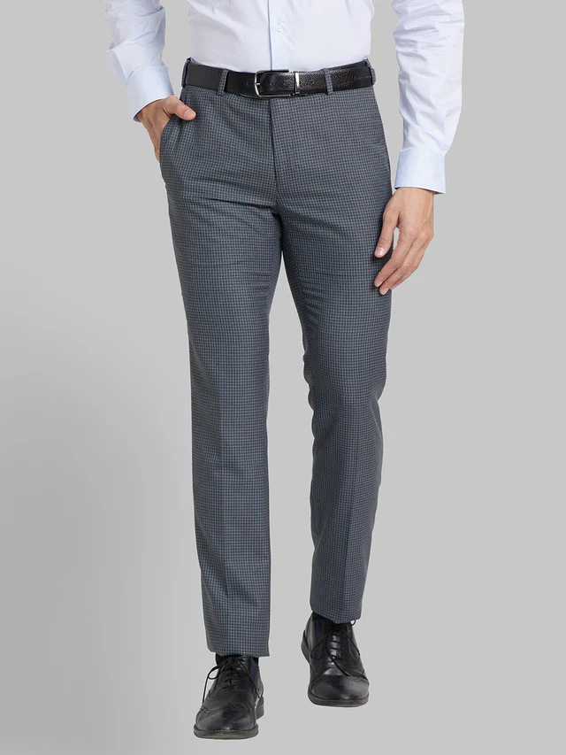 Raymond Grey Checks Slim Fit Polyester Blend Trouser