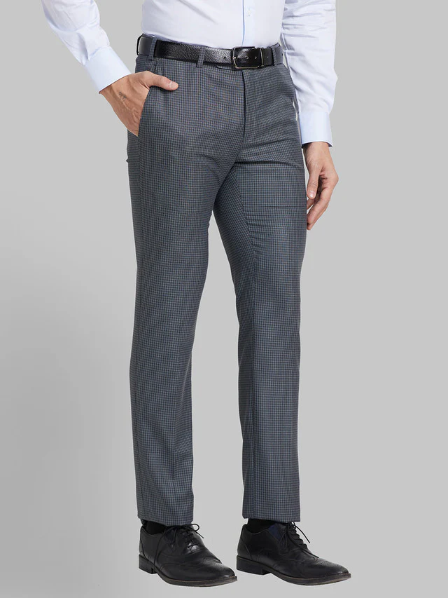 Raymond Grey Checks Slim Fit Polyester Blend Trouser - Image 2