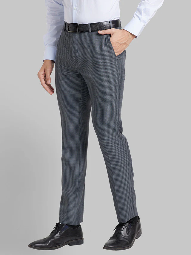 Raymond Grey Checks Slim Fit Polyester Blend Trouser - Image 3