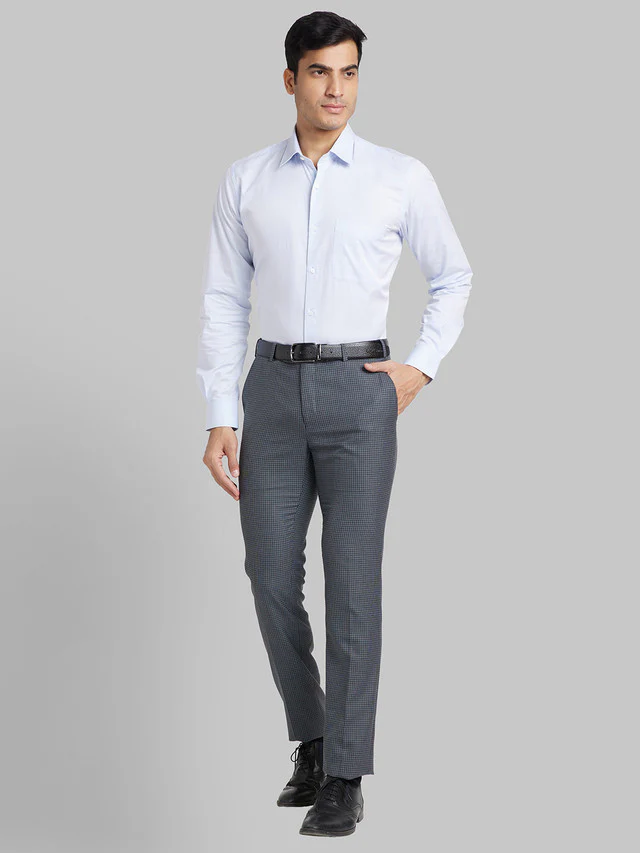 Raymond Grey Checks Slim Fit Polyester Blend Trouser - Image 5