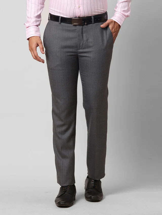 Raymond Grey Checks Slim Fit Polyester Blend Trouser