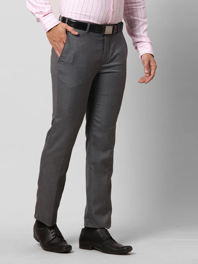 Raymond Grey Checks Slim Fit Polyester Blend Trouser - Image 2