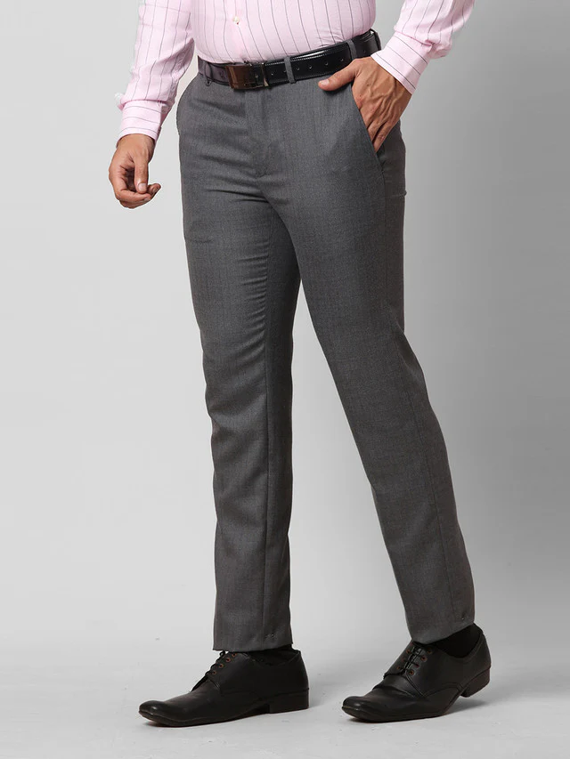 Raymond Grey Checks Slim Fit Polyester Blend Trouser - Image 3