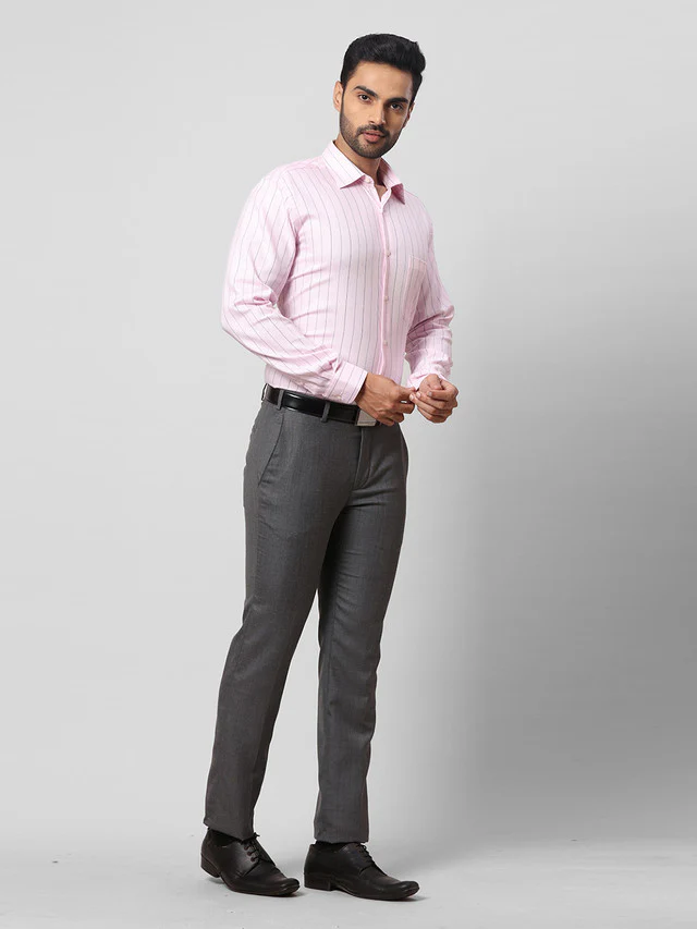 Raymond Grey Checks Slim Fit Polyester Blend Trouser - Image 5