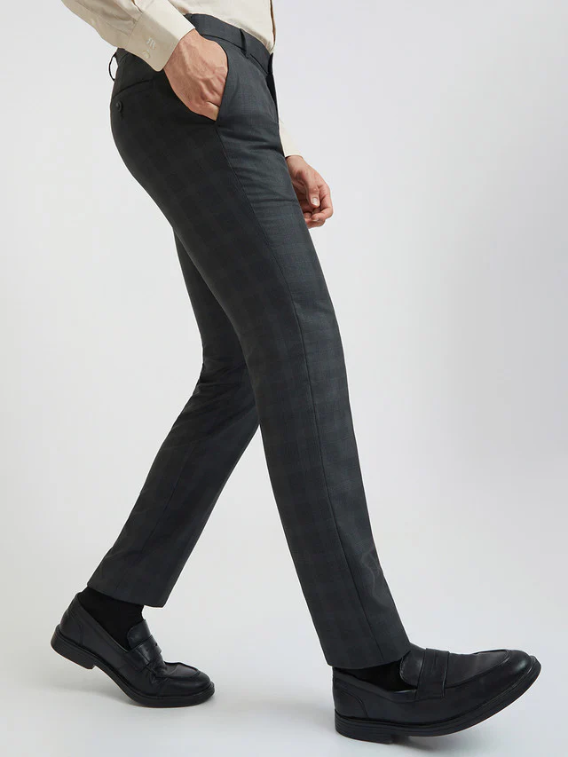 Raymond Grey Checks Slim Fit Polyester Blend Trouser - Image 2